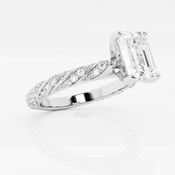 2cwt diamond emerald ribbon band lab grown engagement ring - Picture 5 of 11